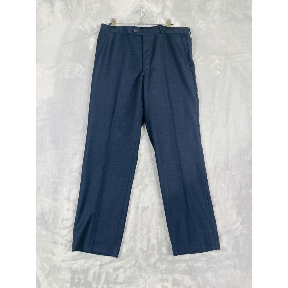 Lauren Ralph Lauren Dress Pants Men's 34x32 Navy Blue Plaid 100% Wool Trousers